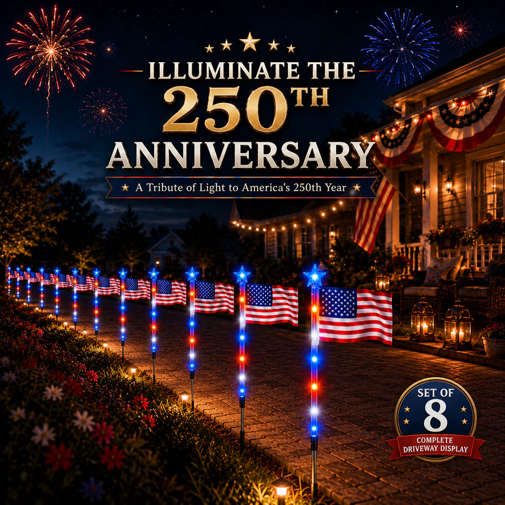 250th Anniversary Solar American Flag Lights – 8PCS Patriotic Pathway Lights