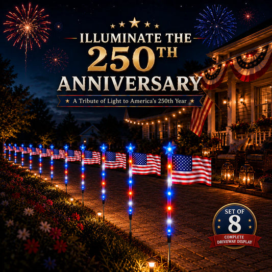 250th Anniversary Solar American Flag Lights – 8PCS Patriotic Pathway Lights