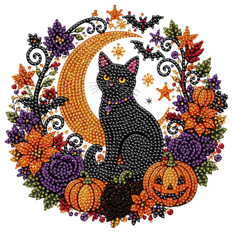 Halloween Black Cat Moon Diamond Art Hanging Ornament Kit