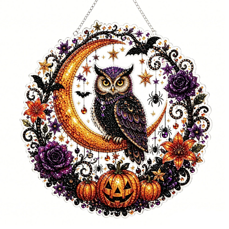 Halloween Black Cat Moon Diamond Art Hanging Ornament Kit
