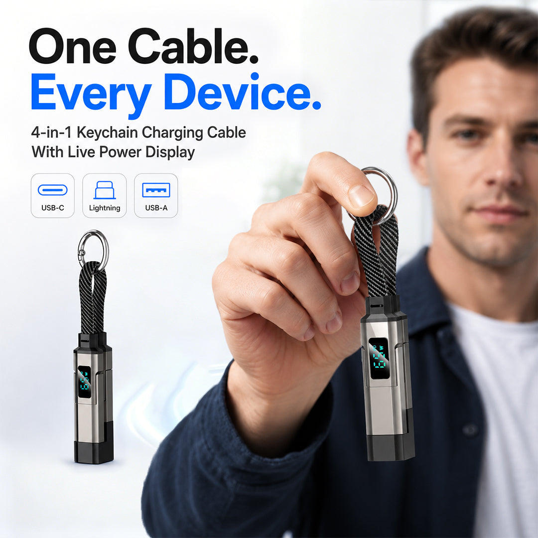 🔌 65W 4-in-1 Digital Display Keychain Charging Cable