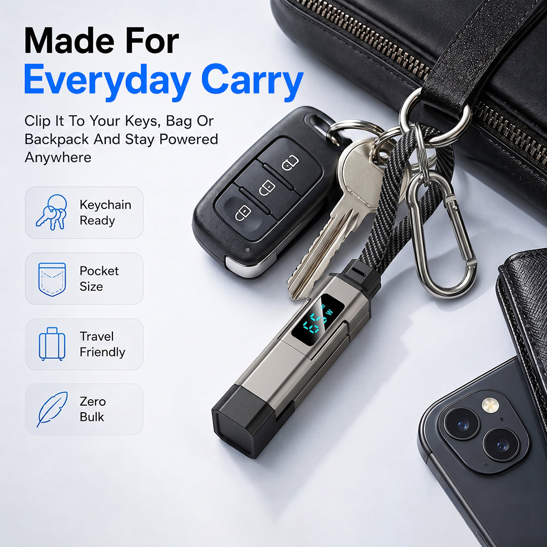 🔌 65W 4-in-1 Digital Display Keychain Charging Cable