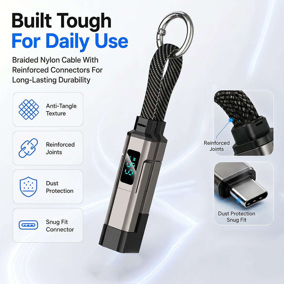 🔌 65W 4-in-1 Digital Display Keychain Charging Cable