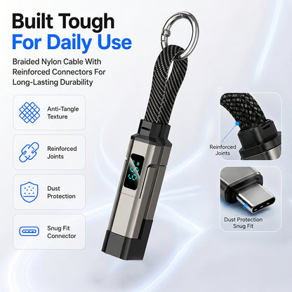 🔌 65W 4-in-1 Digital Display Keychain Charging Cable