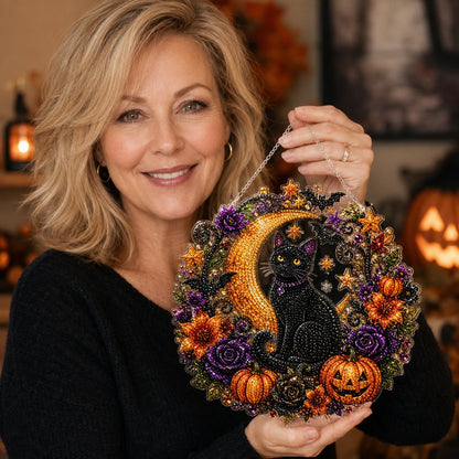 Halloween Black Cat Moon Diamond Art Hanging Ornament Kit