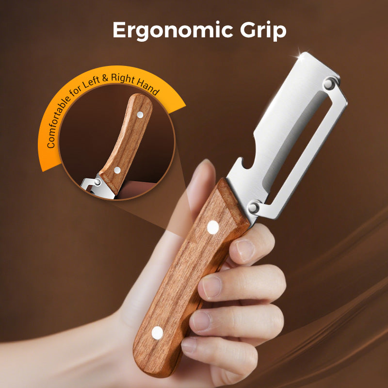 Ultra-Sharp Multi-Functional Peeler with Wooden Handle