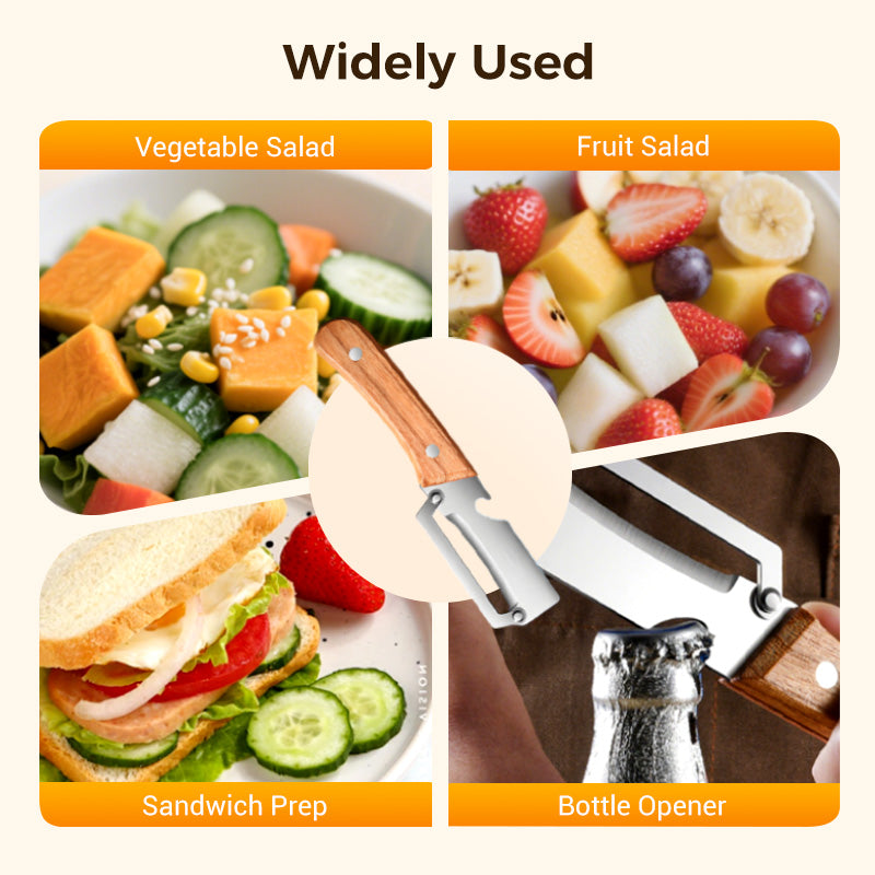 Ultra-Sharp Multi-Functional Peeler with Wooden Handle