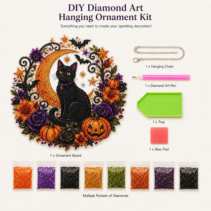 Halloween Black Cat Moon Diamond Art Hanging Ornament Kit
