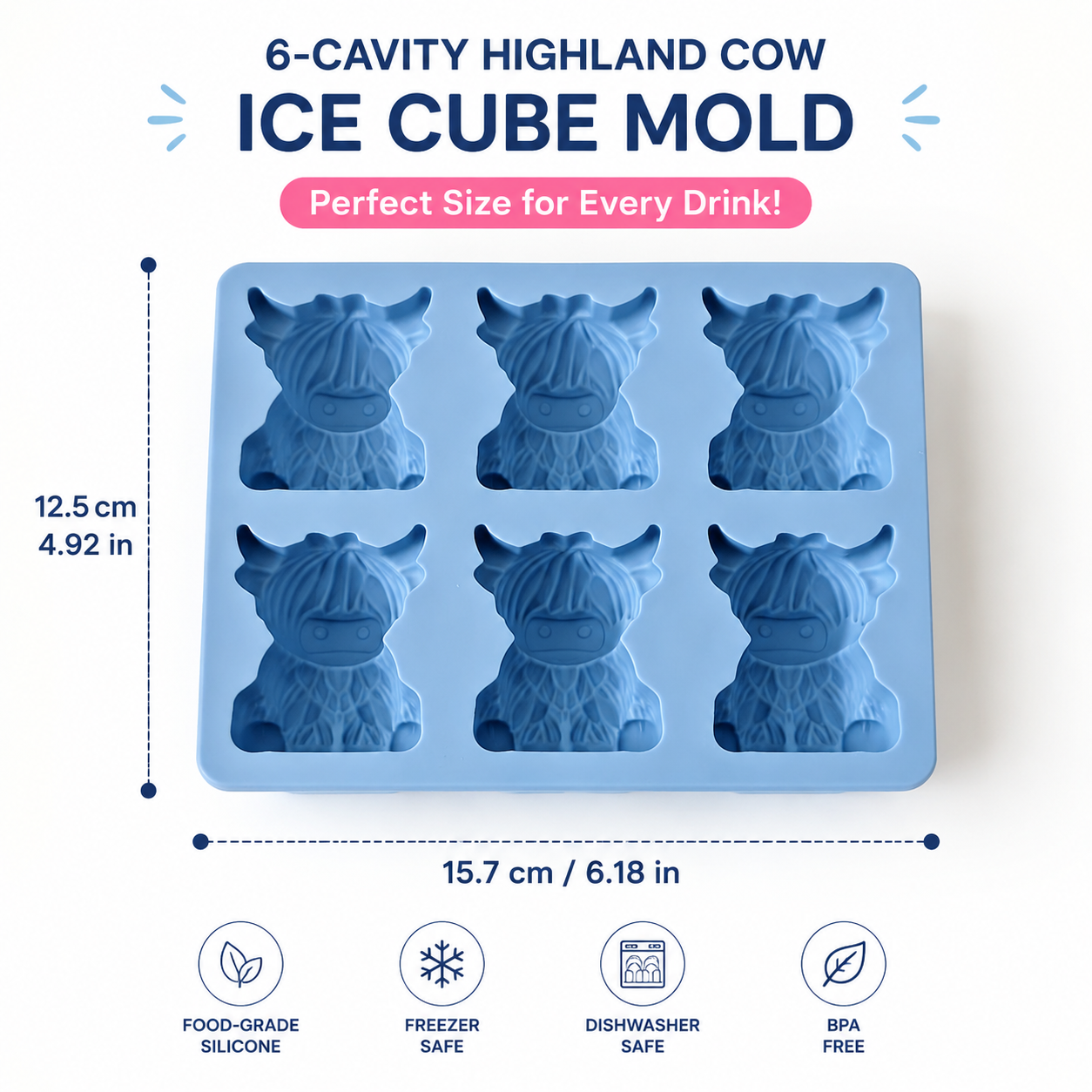 🐮 Mini Highland Cow Ice Cube Mold