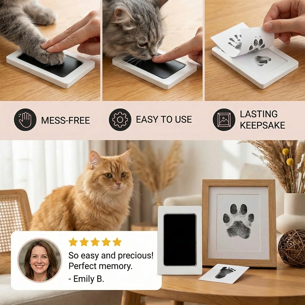 Mess-Free Pet Paw & Nose Print Kit – Clean-Touch Ink Pad for Dogs & Cats, DIY Keepsake & Gift