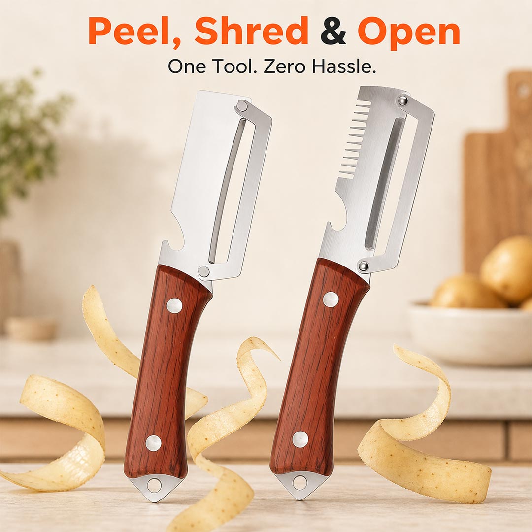 Effortless 3-in-1 Kitchen Peeler - Multi-Function Stainless Steel Knife for Thick & Thin Skin