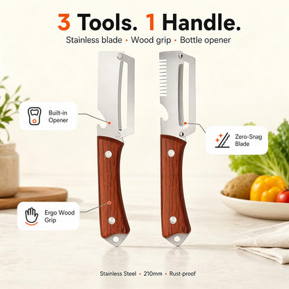 Effortless 3-in-1 Kitchen Peeler - Multi-Function Stainless Steel Knife for Thick & Thin Skin