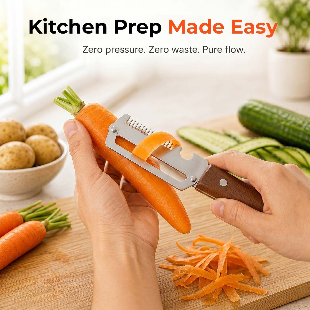 Effortless 3-in-1 Kitchen Peeler - Multi-Function Stainless Steel Knife for Thick & Thin Skin
