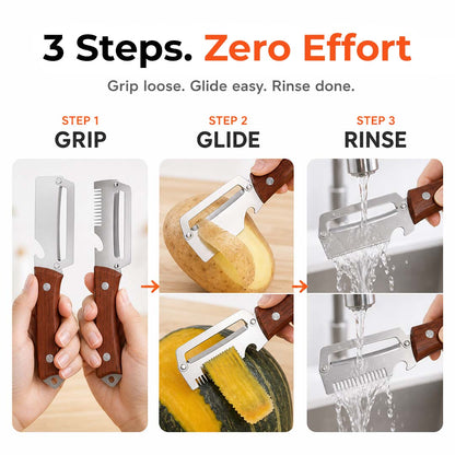 Effortless 3-in-1 Kitchen Peeler - Multi-Function Stainless Steel Knife for Thick & Thin Skin
