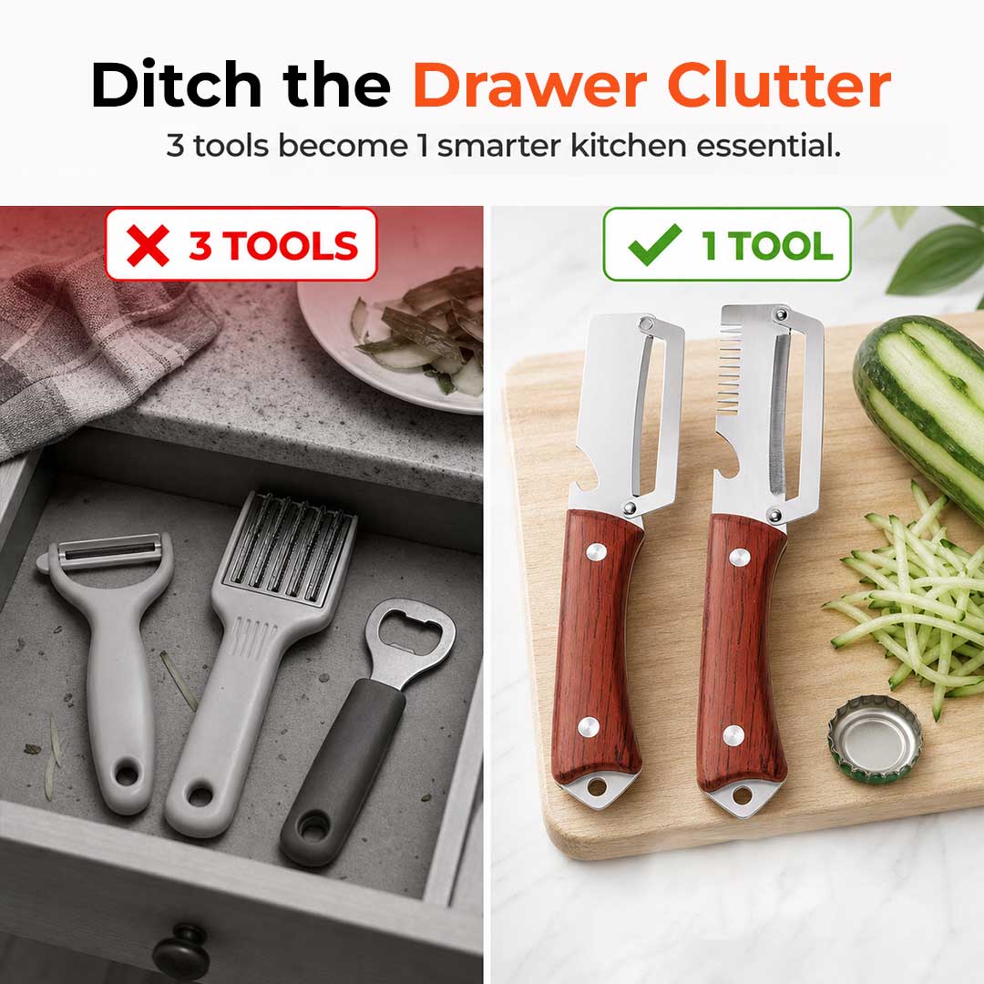 Effortless 3-in-1 Kitchen Peeler - Multi-Function Stainless Steel Knife for Thick & Thin Skin