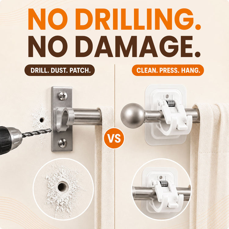 RenewLife™ EasyMount No-Drill Curtain Rod Brackets