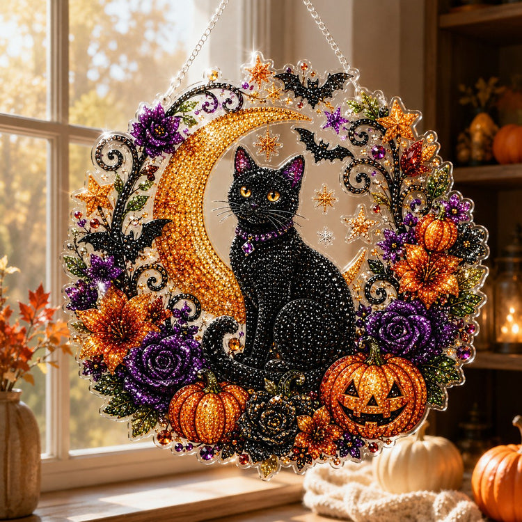 Halloween Black Cat Moon Diamond Art Hanging Ornament Kit