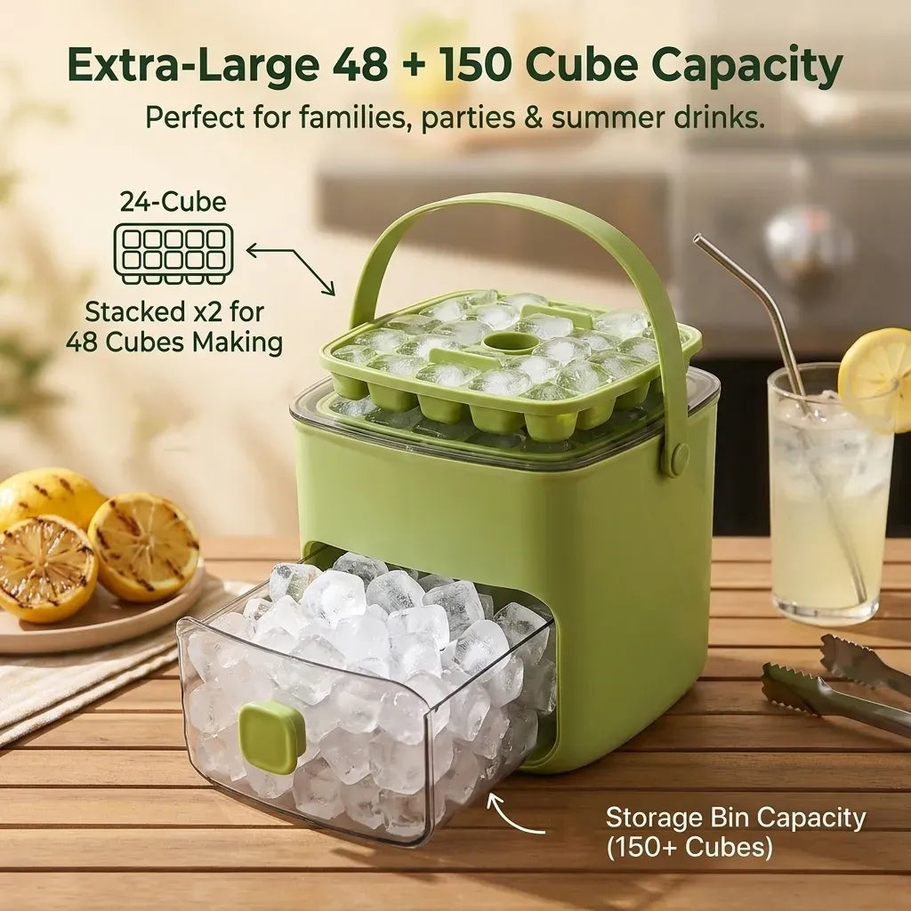 Portable One-Touch Ice Release Tray with Lid & Storage Box