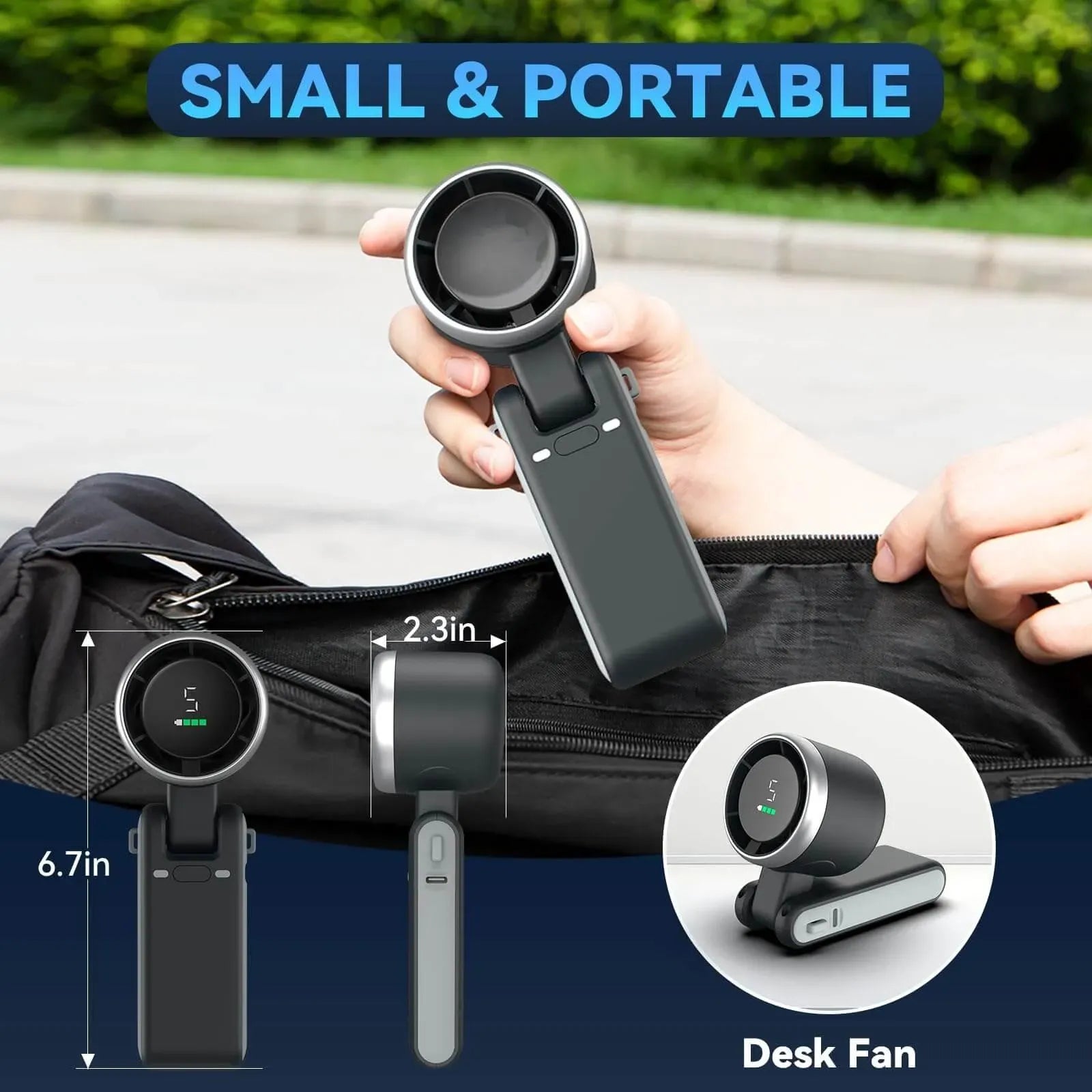 Mini Portable Fan 3600mAh | Rechargeable LED Display Handheld Fan