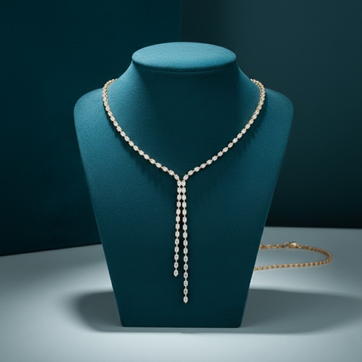 Elegant Tassel Y-Necklace - Shimmering Zirconia Clavicle Chain