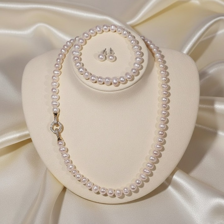 Luminous Grace Pearl Set - Authentic Freshwater Pearl Necklace & Jewelry Kit